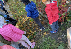 dzieci na dworzu spacerują po liściach